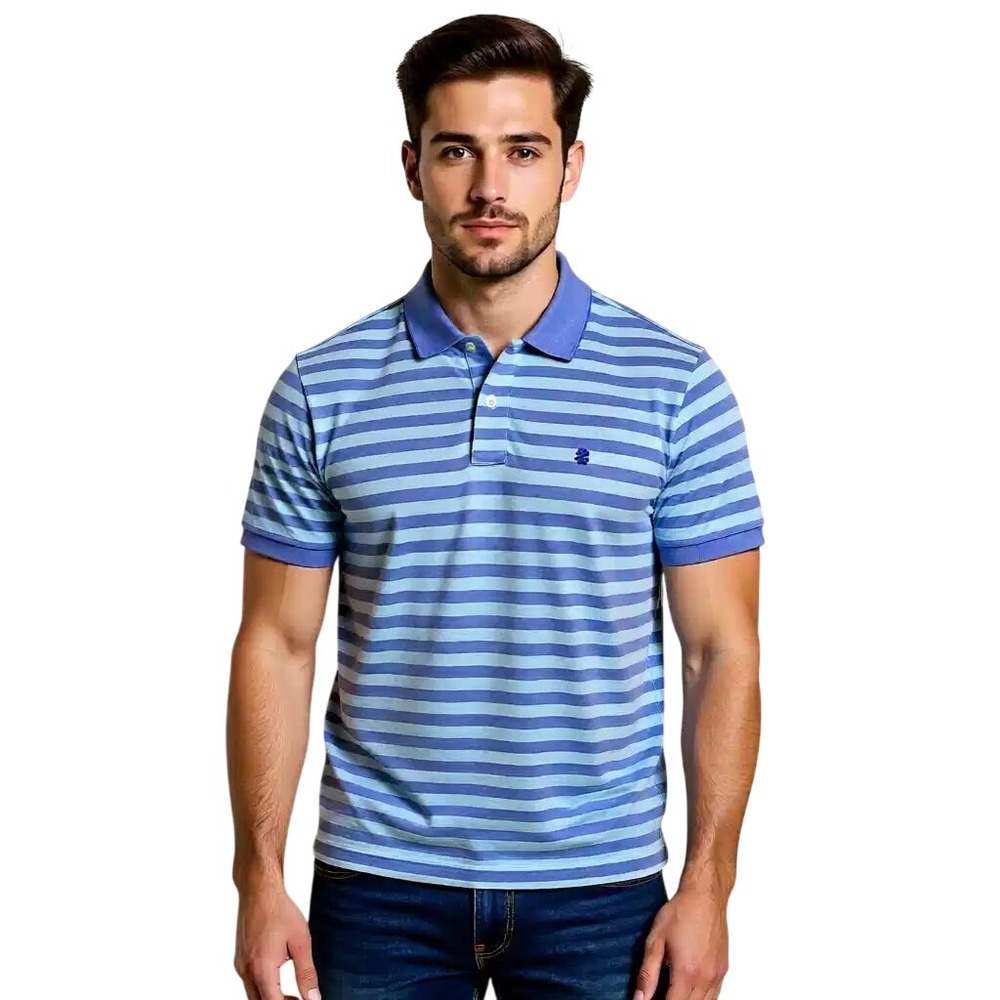 IZOD Mens Striped Short Sleeve Polo Shirt Blue Aqua Breathable Casual MD NWT‎